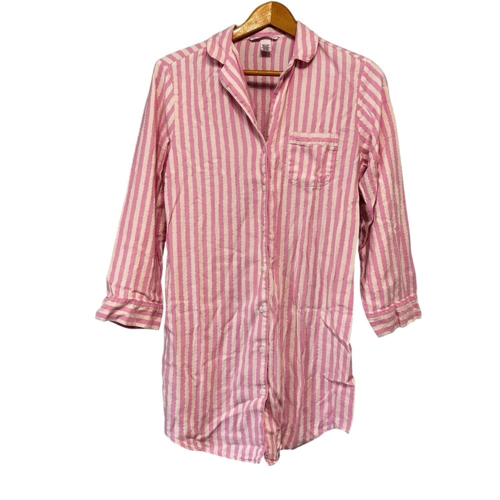 Victoria’s Secret Pink White Stripe Button Down Shirt Dress Size XS Cotton Blend